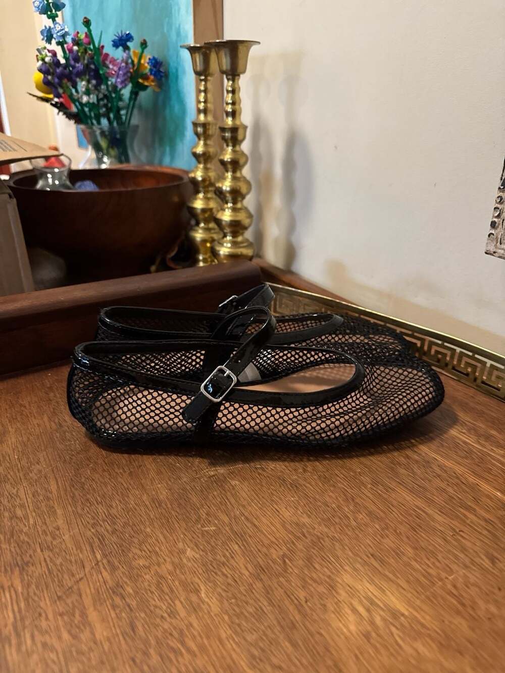 A New Day Black Mesh Mary Jane Ballet Flats Size 9